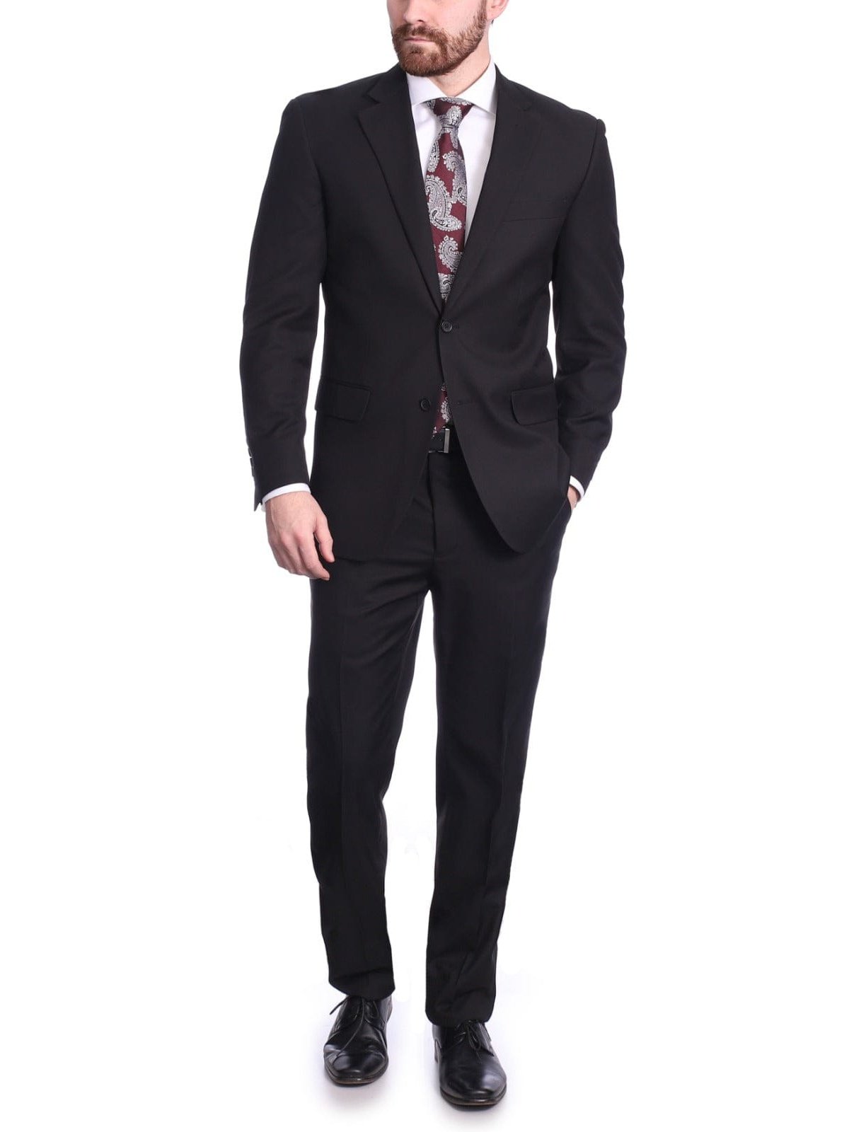 Raphael Bestselling Items Raphael Men's Regular Classic Fit Solid Black 2 Button Mens Wool-touch Suit