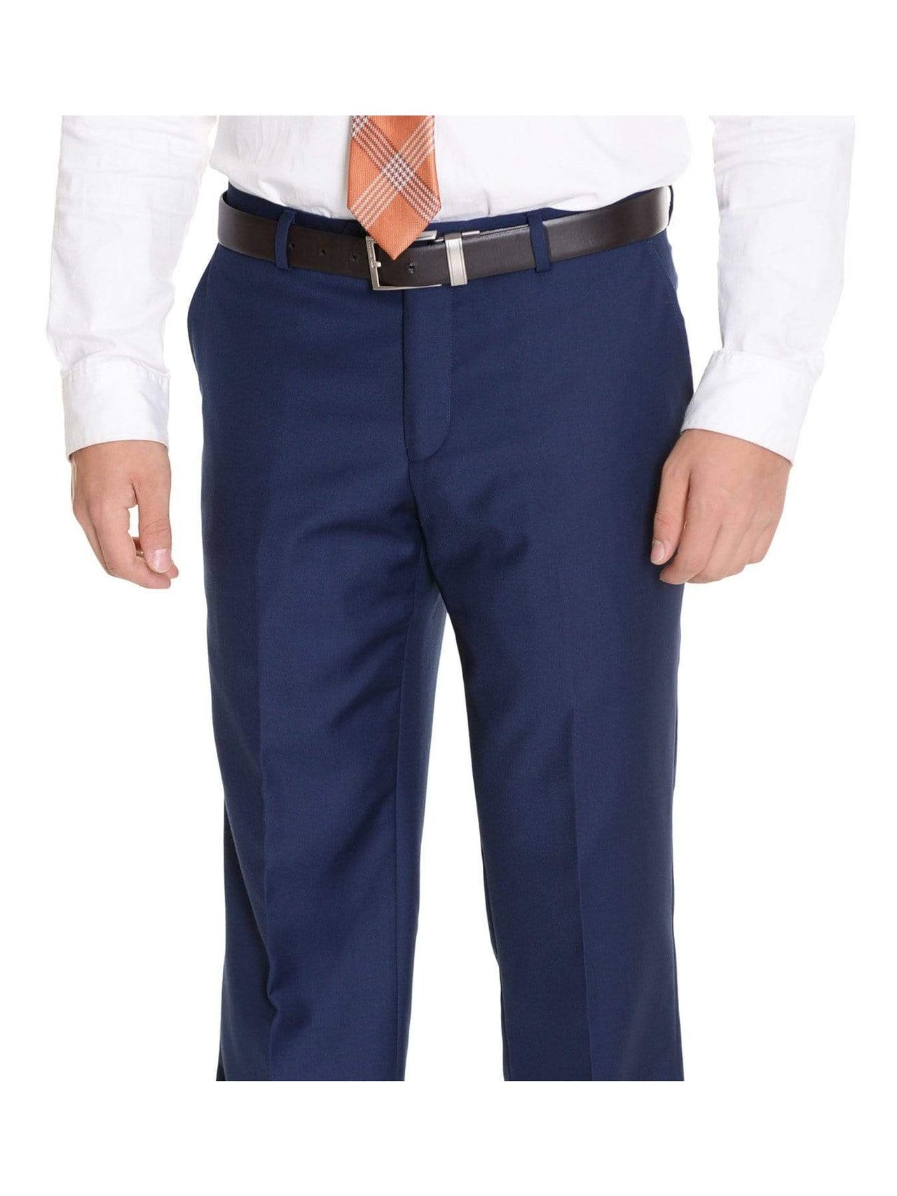 Raphael PANTS 32W Raphael Slim Fit Solid Blue Flat Front Washable Dress Pants