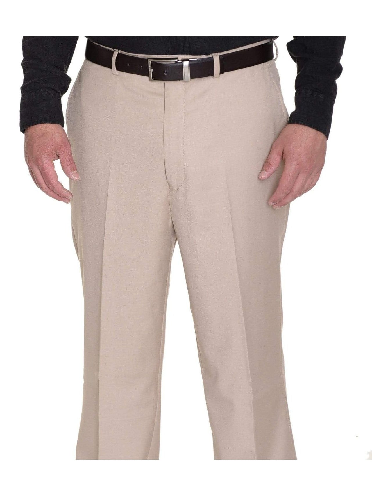 Raphael PANTS 34W Raphael Solid Tan Flat Front Dress Pants