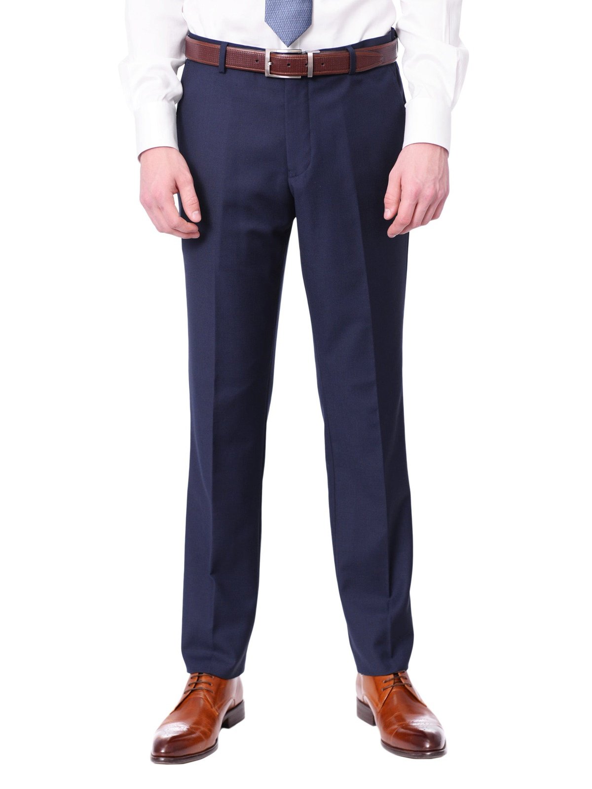 Raphael PANTS Raphael Classic Fit Solid Blue Flat Front Washable Dress Pants