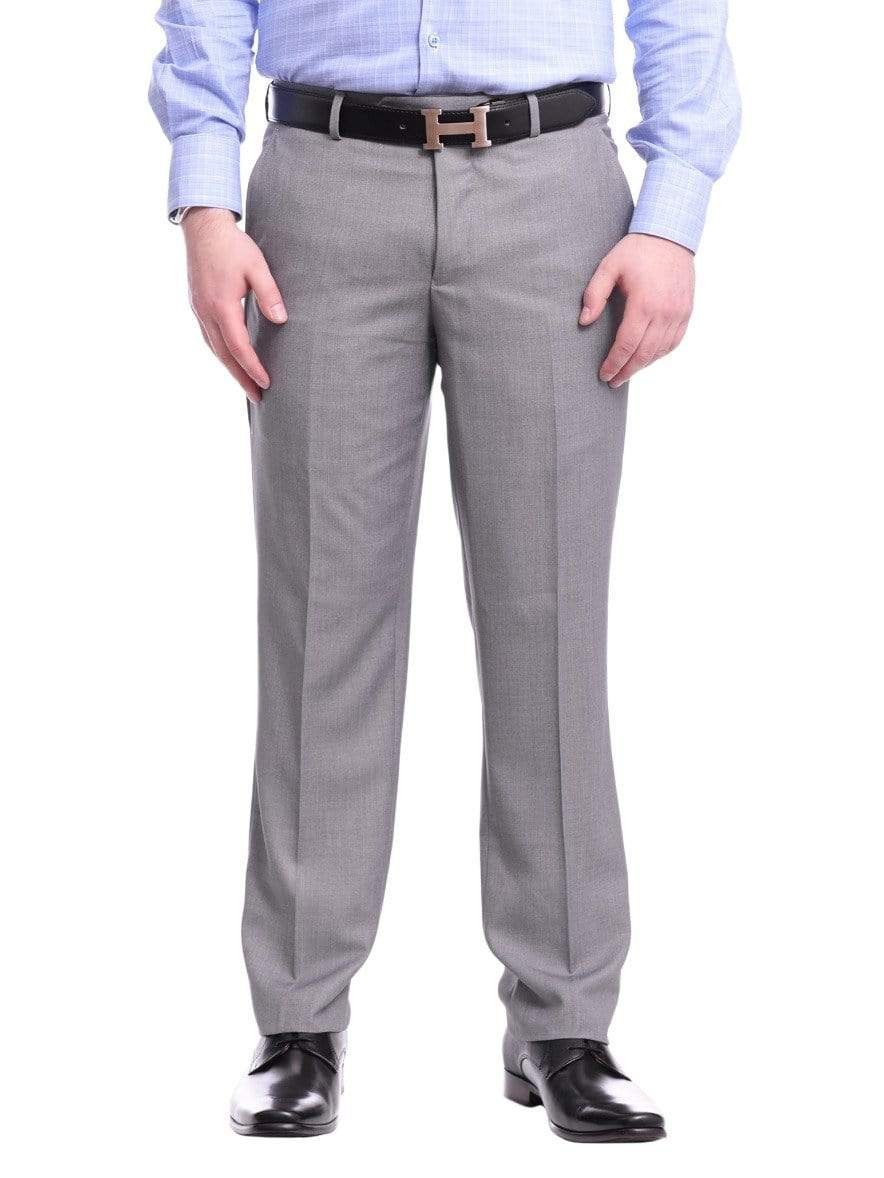 Raphael PANTS Raphael Men's Washable Flat Front Slim Fit Light Gray Dress Pants