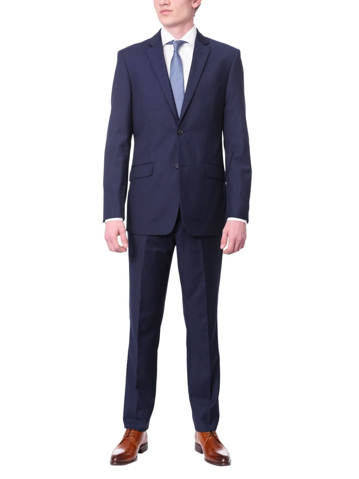 Raphael SUITS Men's Raphael Regular Fit Solid Blue Two Button 2 Piece Suit Jacket & Pants