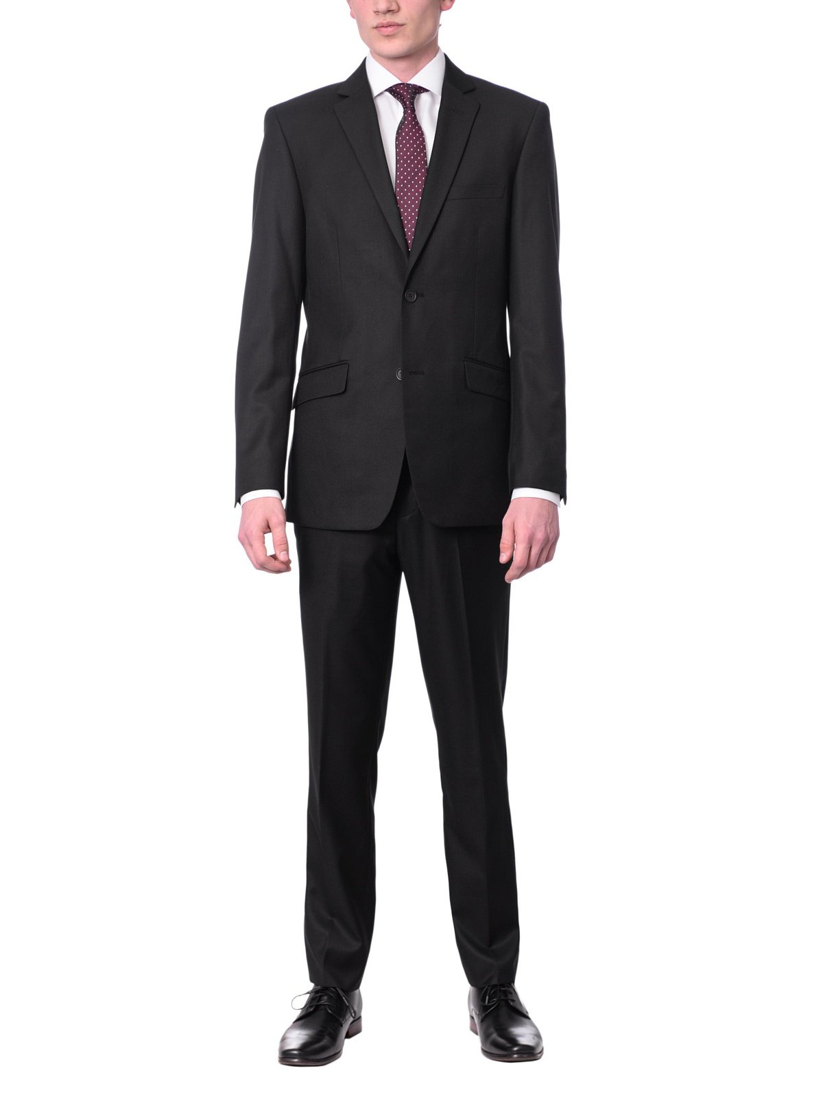 Raphael SUITS Raphael Mens Solid Black Slim Fit 2 Button Suit