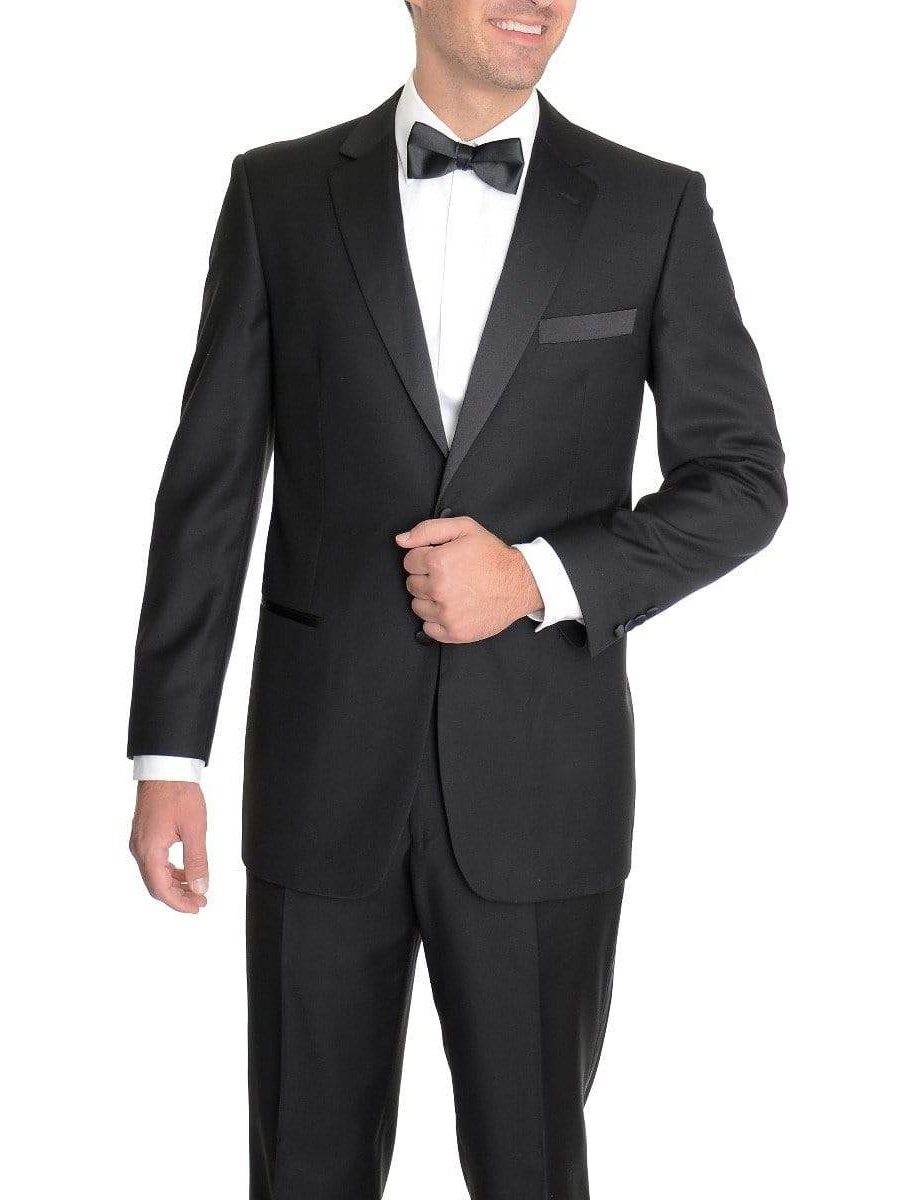 Raphael TUXEDOS Raphael Regular Fit Solid Black Two Button Wool Tuxedo Suit