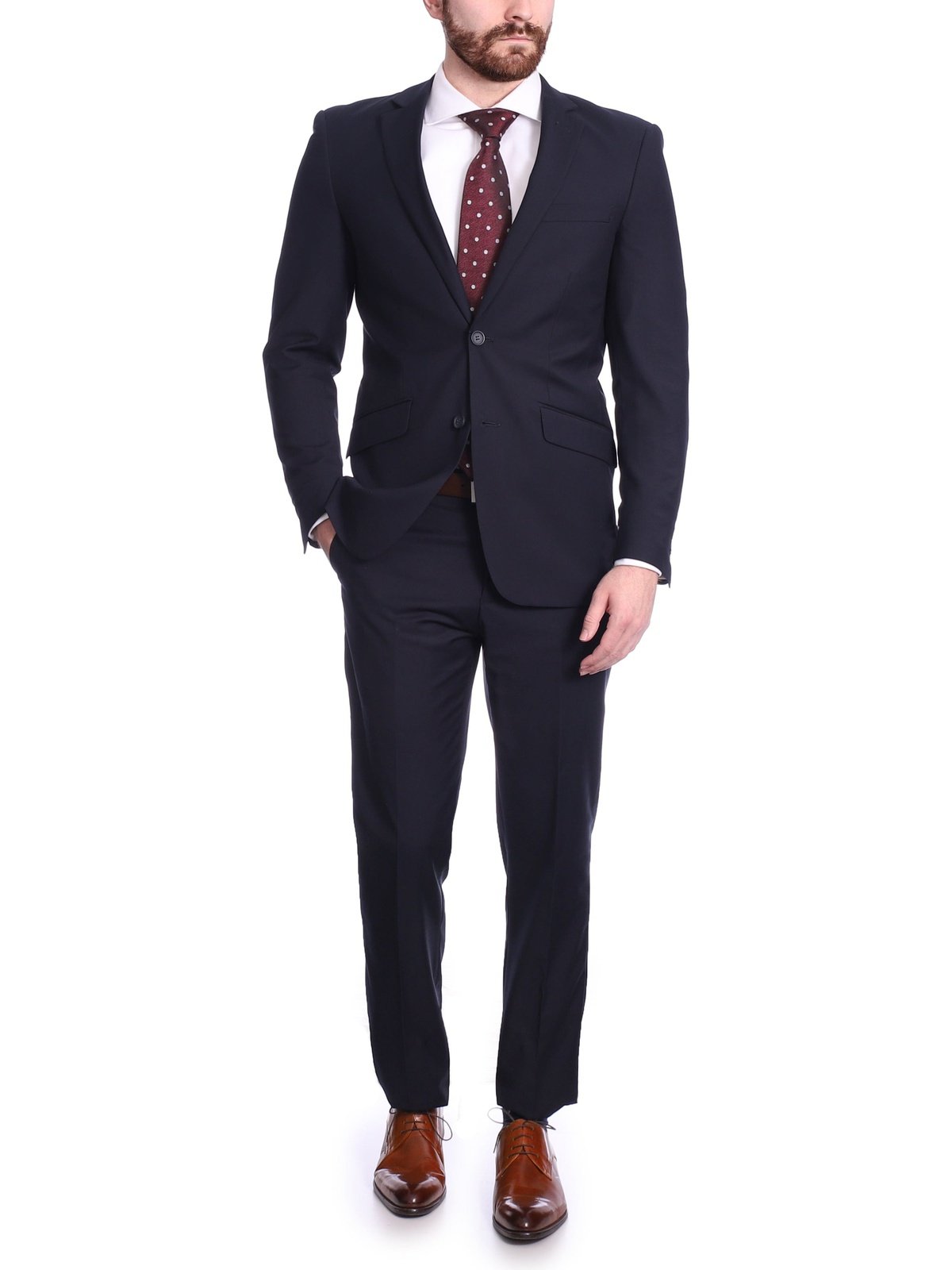 Raphael TWO PIECE SUITS Men's Raphael Slim Fit Solid Navy Blue Wool-touch Two Button 2 Piece Suit