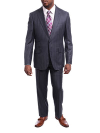 Thumbnail for Robert Graham SUITS Robert Graham Mens Gray Striped Wool Cashmere Slim Fit 2 Button Suit