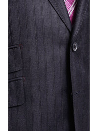 Thumbnail for Robert Graham SUITS Robert Graham Mens Gray Striped Wool Cashmere Slim Fit 2 Button Suit