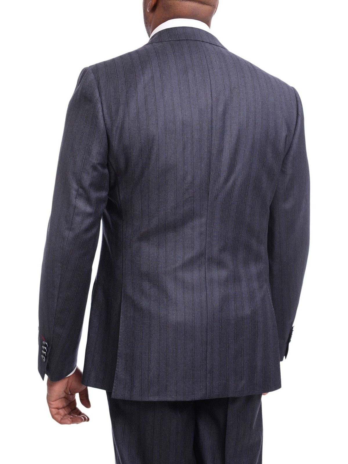 Robert Graham SUITS Robert Graham Mens Gray Striped Wool Cashmere Slim Fit 2 Button Suit