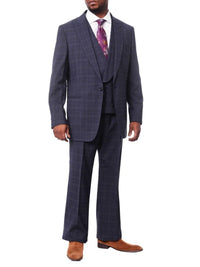 Thumbnail for Steven Land Sale Suits Steven Land Mens Blue Plaid 100% Wool Classic Fit 3 Piece Suit