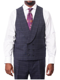 Thumbnail for Steven Land Sale Suits Steven Land Mens Blue Plaid 100% Wool Classic Fit 3 Piece Suit