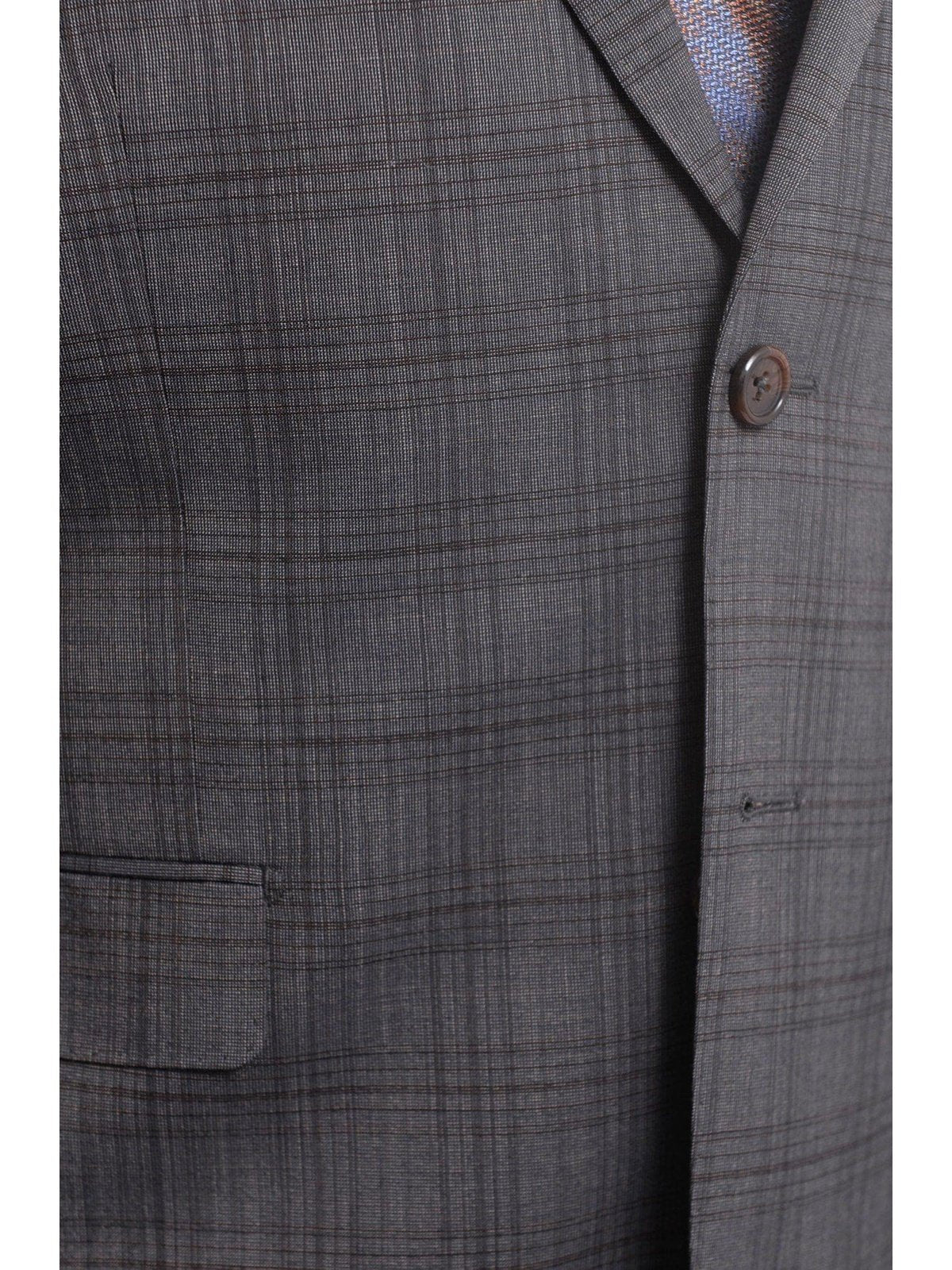 Steven Land TWO PIECE SUITS Steven Land Classic Fit Gray Textured Windowpane Two Button Wool Suit