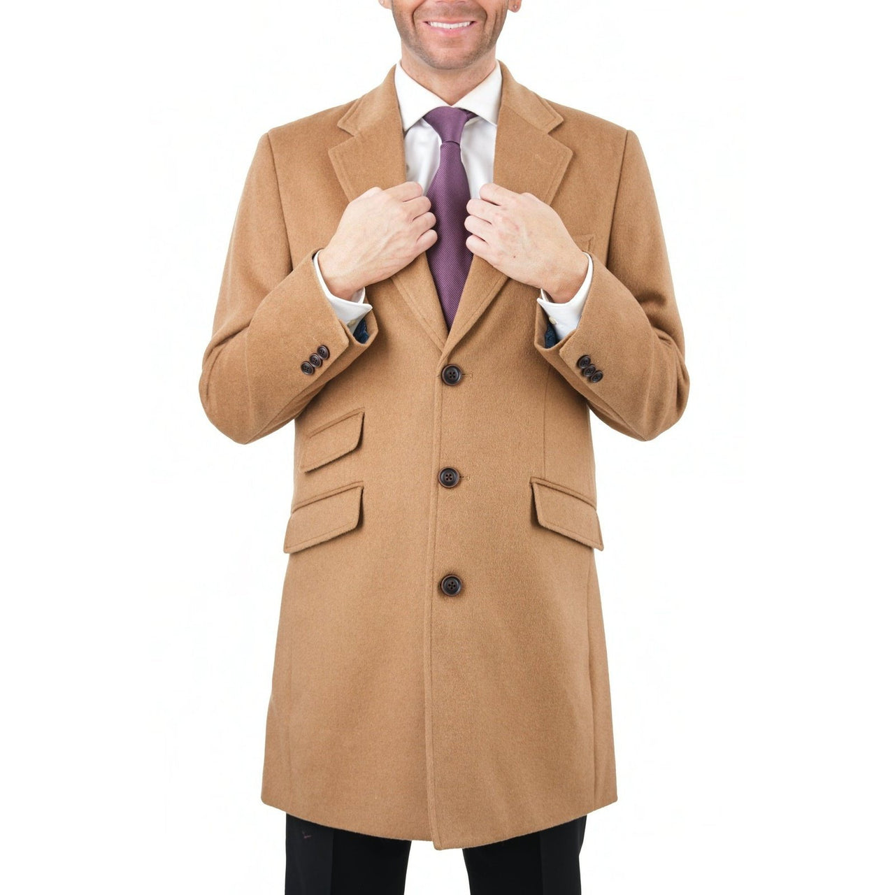 The Suit Depot OUTERWEAR The Suit Depot Men's Wool Cashmere Single Breasted 3/4 Length Top Coat